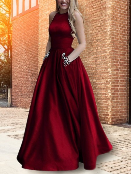 A-Line Beaded Satin Long Prom Dress Formal Evening Dresses 99501686 A-Line Beaded Satin Long Prom Dress Formal Evening Dresses 99501686