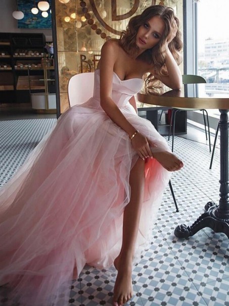 A-Line Sweetheart Tulle Long Pink Prom Dress Formal Evening Dresses 99501688 A-Line Sweetheart Tulle Long Pink Prom Dress Formal Evening Dresses 99501688