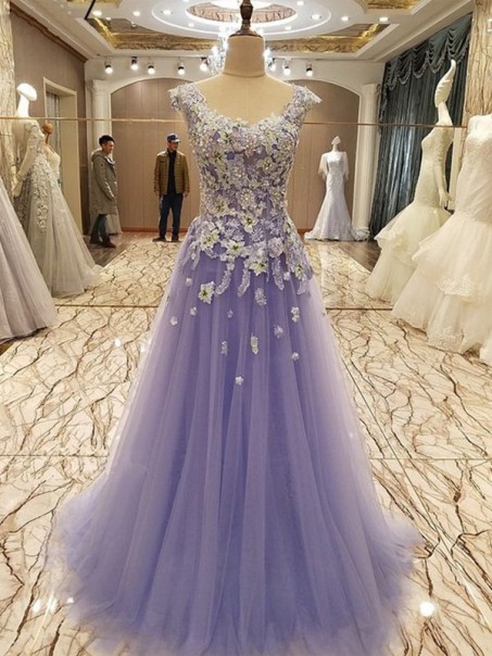 A-Line Beaded Tulle Lace Long Prom Dress Formal Evening Dresses 99501703 A-Line Beaded Tulle Lace Long Prom Dress Formal Evening Dresses 99501703