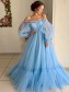 A-Line Off-the-Shoulder Tulle Long Prom Dress Formal Evening Dresses 99501706