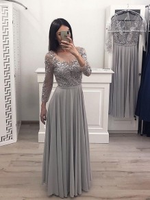 A-Line Chiffon Lace Long Prom Dress Formal Evening Dresses 99501707 A-Line Chiffon Lace Long Prom Dress Formal Evening Dresses 99501707