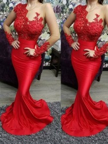 Mermaid Long Red Lace Prom Dress Formal Evening Dresses 99501709 Mermaid Long Red Lace Prom Dress Formal Evening Dresses 99501709