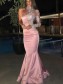 Mermaid One Sleeves Long Pink Lace Prom Dress Formal Evening Dresses 99501710 Mermaid One Sleeves Long Pink Lace Prom Dress Formal Evening Dresses 99501710