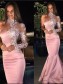 Mermaid One Sleeves Long Pink Lace Prom Dress Formal Evening Dresses 99501710 Mermaid One Sleeves Long Pink Lace Prom Dress Formal Evening Dresses 99501710