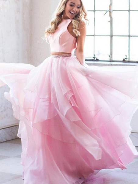 A-Line Two Pieces Long Pink Prom Dress Formal Evening Dresses 99501750 A-Line Two Pieces Long Pink Prom Dress Formal Evening Dresses 99501750
