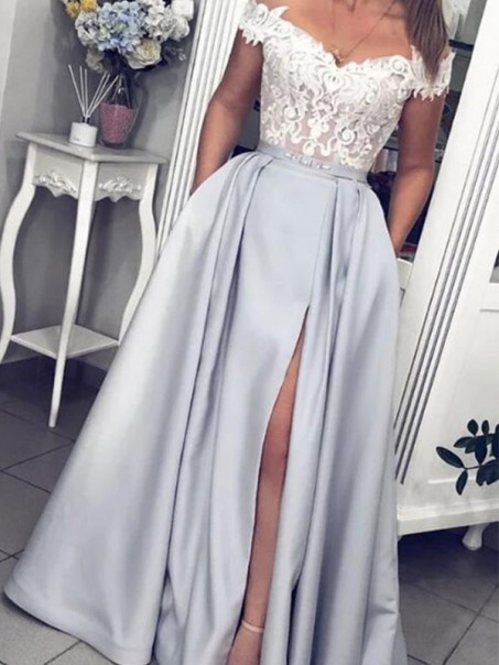A-Line Lace Off-the-Shoulder Long Prom Dress Formal Evening Dresses 99501754