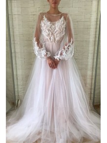 A-Line Lace Tulle Long Sleeves Prom Dress Formal Evening Dresses 99501769 A-Line Lace Tulle Long Sleeves Prom Dress Formal Evening Dresses 99501769