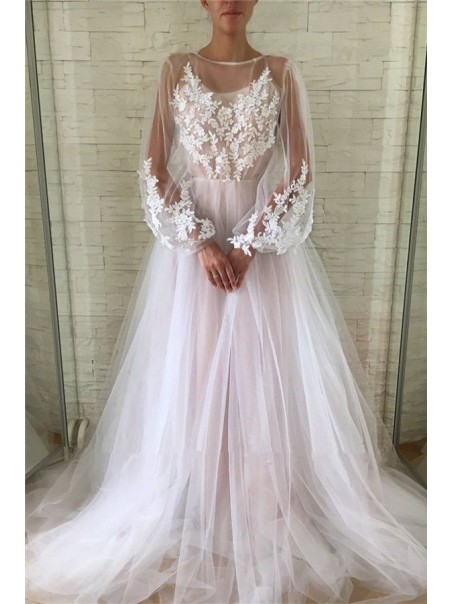 A-Line Lace Tulle Long Sleeves Prom Dress Formal Evening Dresses 99501769 A-Line Lace Tulle Long Sleeves Prom Dress Formal Evening Dresses 99501769