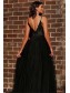 A-Line Long Black Lace Tulle V-Neck Long Prom Dress Formal Evening Dresses 99501771