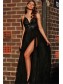 A-Line Long Black Lace Tulle V-Neck Long Prom Dress Formal Evening Dresses 99501771