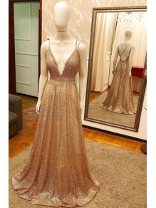 A-Line Sequins V-Neck Long Prom Dress Formal Evening Dresses 99501780