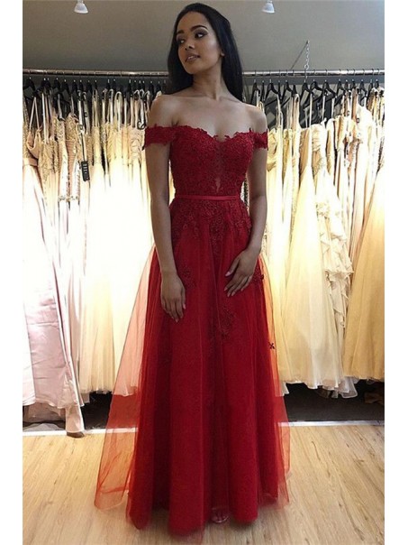 A-Line Lace Tulle Off-the-Shoulder Long Prom Dress Formal Evening Dresses 99501789 A-Line Lace Tulle Off-the-Shoulder Long Prom Dress Formal Evening Dresses 99501789