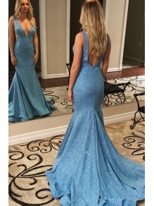 Mermaid V-Neck Sparkle Long Prom Dress Formal Evening Dresses 99501793