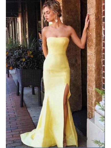 Long Yellow Strapless Prom Dress Formal Evening Dresses 99501807