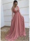 A-Line Chiffon V-Neck Long Prom Dresses Formal Evening Gowns 99501820