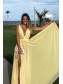 A-Line V-Neck Long Prom Dresses Formal Evening Gowns with Side Slit 99501823