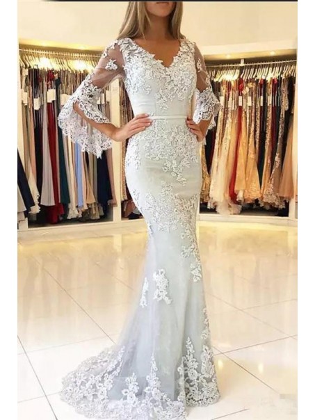 Elegant Mermaid Lace V-Neck Long Prom Formal Evening Gowns Mother of The Bride Dresses 99501824