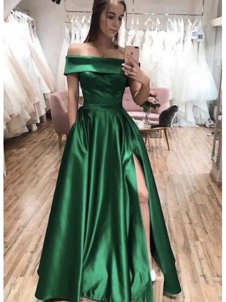 A-Line Off-the-Shoulder Long Prom Dresses Formal Evening Gowns With Pockets 99501826