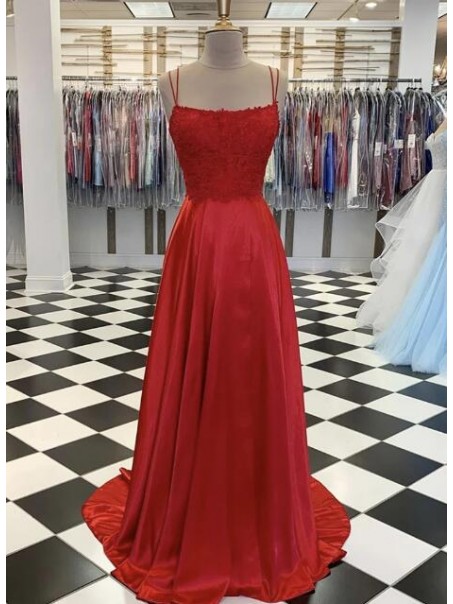 A-Line Spaghetti Straps Lace Long Prom Dresses Formal Evening Gowns 99501827