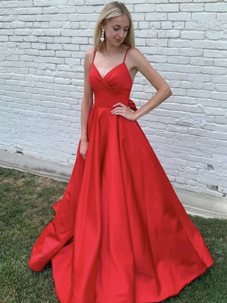 A-Line Spaghetti Straps V-Neck Long Prom Dresses Formal Evening Gowns 99501829