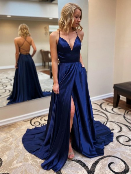 A-Line Spaghetti Straps V-Neck Long Prom Dresses Formal Evening Gowns 99501839