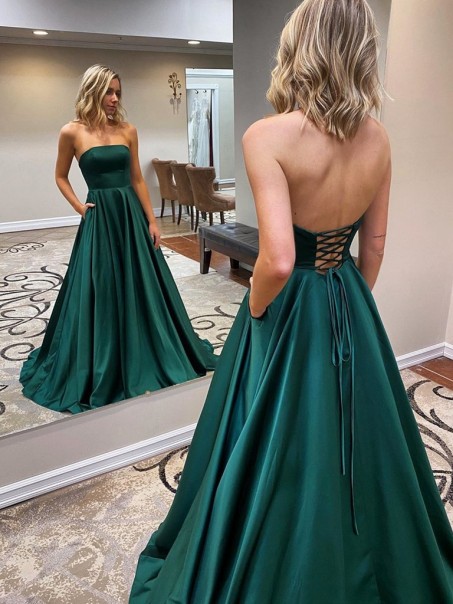 A-Line Strapless Long Prom Dresses Formal Evening Gowns 99501840