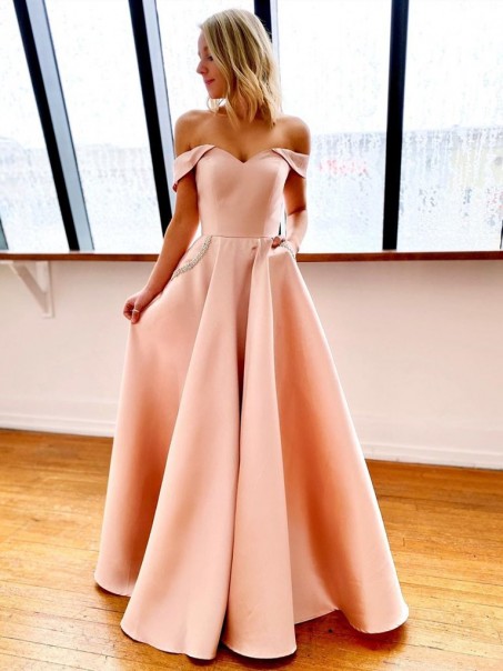 A-Line Off-the-Shoulder Long Prom Dresses Formal Evening Gowns with Pockets 99501844