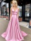 A-Line Spaghetti Straps V-Neck Long Prom Dresses Formal Evening Gowns with Pockets 99501847