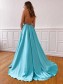 A-Line Spaghetti Straps V-Neck Long Prom Dresses Formal Evening Gowns with Pockets 99501849