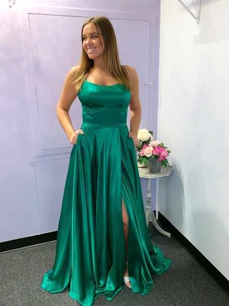 A-Line Spaghetti Straps Long Green Prom Dresses Formal Evening Gowns 99501857