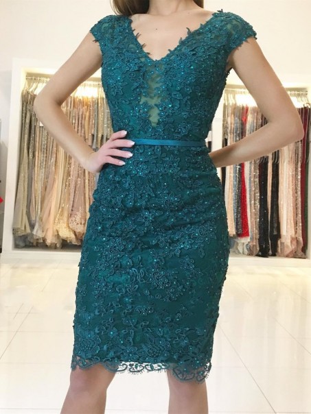Elegant Short Beaded Formal Evening Gowns with Lace Appliques Mother of The Bride Dresses 99501861