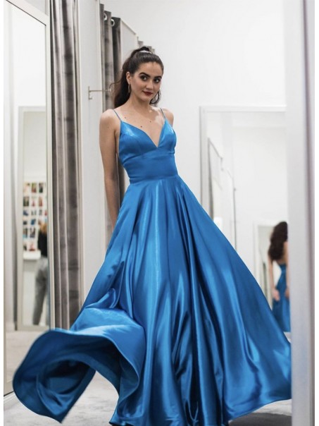 A-Line V-Neck Long Prom Dresses Formal Evening Gowns 99501864