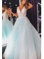 A-Line Sleeveless V-Neck Tulle Long Prom Dresses Formal Evening Gowns 99501869