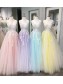 A-Line Sleeveless V-Neck Tulle Long Prom Dresses Formal Evening Gowns 99501869