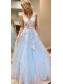 A-Line Sleeveless V-Neck Tulle Long Prom Dresses Formal Evening Gowns 99501869