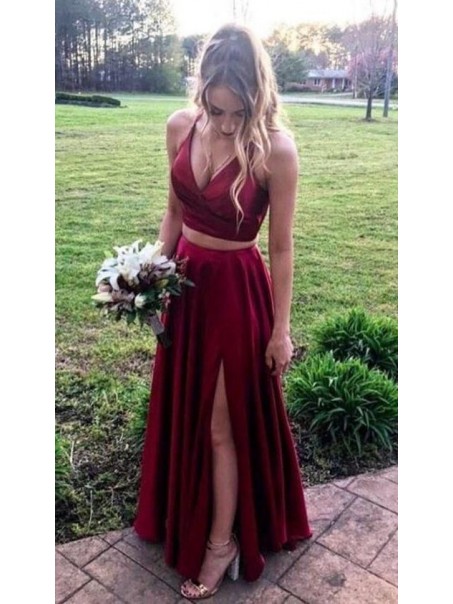 A-Line Two Pieces Simple Stunning Long Prom Dresses Formal Evening Gowns 99501871