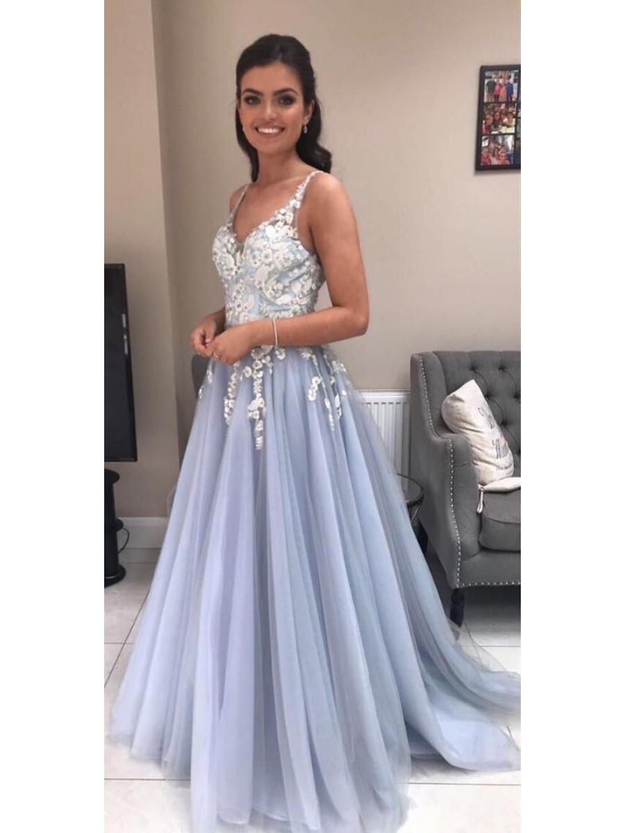Pretty A Line Strapless Tulle Long Prom Dress, Evening Dress main image 1