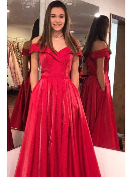 A-Line Off-the-Shoulder Long Prom Dresses Formal Evening Gowns With Pockets 99501879