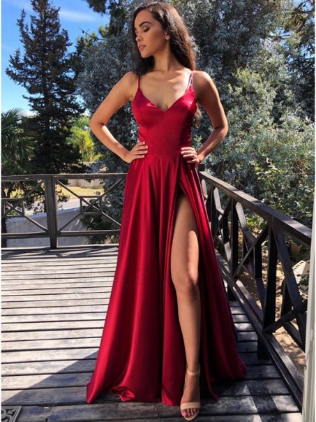 A-Line V-Neck Long Prom Dresses Formal Evening Gowns 99501883