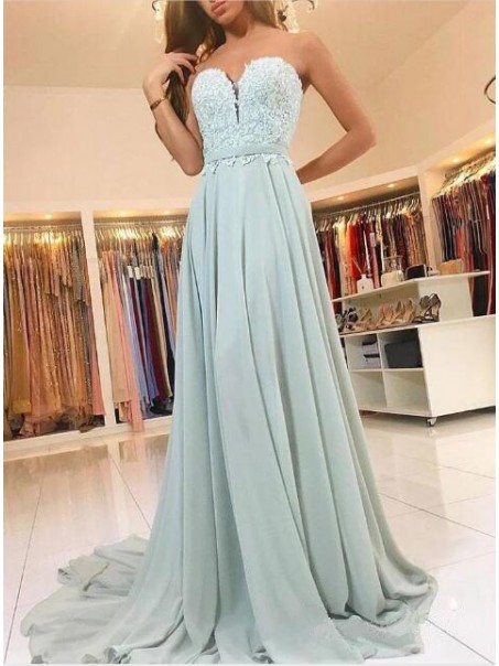 A-Line Lace Chiffon Sweetheart Long Prom Dresses Formal Evening Gowns 99501887