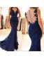 Mermaid Lace V-Neck Long Prom Dresses Formal Evening Gowns 99501888