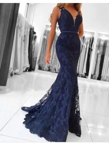 Mermaid Lace V-Neck Long Prom Dresses Formal Evening Gowns 99501888