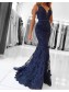 Mermaid Lace V-Neck Long Prom Dresses Formal Evening Gowns 99501888