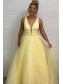 A-Line Tulle V-Neck Long Prom Dresses Formal Evening Gowns 99501890