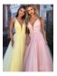 A-Line Tulle V-Neck Long Prom Dresses Formal Evening Gowns 99501890
