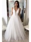 A-Line Tulle V-Neck Long Prom Dresses Formal Evening Gowns 99501890