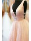 A-Line Tulle V-Neck Long Prom Dresses Formal Evening Gowns 99501890