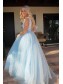 A-Line Tulle V-Neck Long Prom Dresses Formal Evening Gowns 99501890