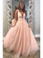 A-Line Tulle V-Neck Long Prom Dresses Formal Evening Gowns 99501890