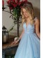 A-Line Tulle V-Neck Long Prom Dresses Formal Evening Gowns 99501890